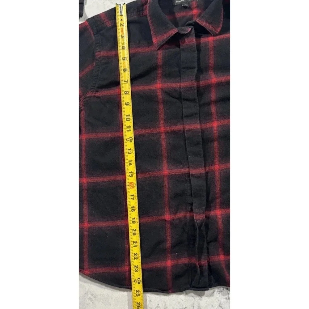 Banana Republic Flannel Shirt Mens Large Red Black Plaid Long Sleeve Casual Logo